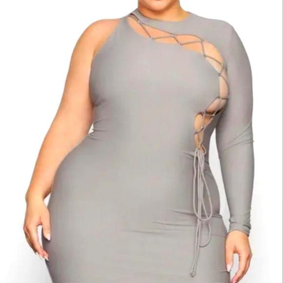 SKIMS Dresses & Skirts - 🏷️SKIMS One Shoulder Tie BodyCon Dress Chrome 3X